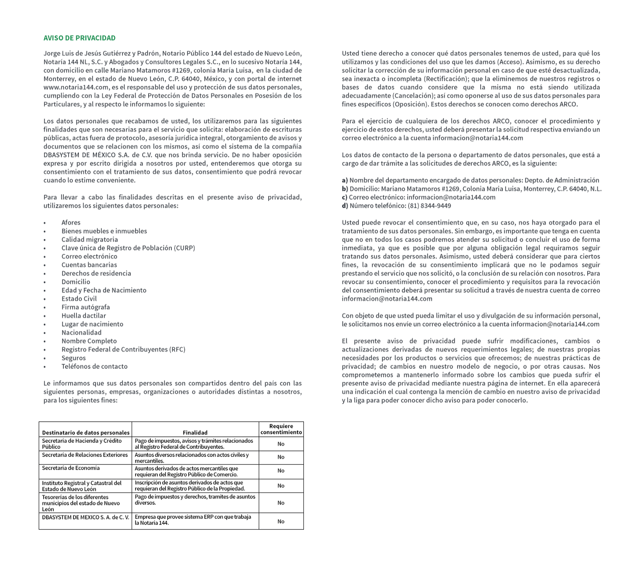 Aviso de Privacidad